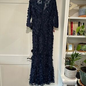 Carmen Marc Valvo Midnight Blue Floral Gown